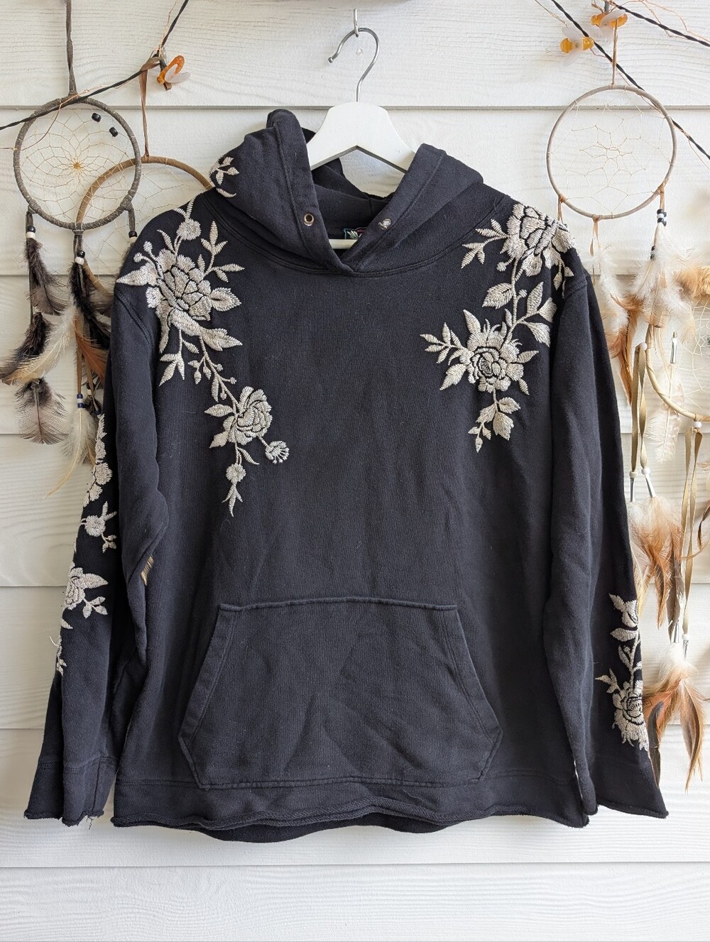 Johnny Was Women's Neva Pull-On French Terry Embroidered Floral Hoodie - Black